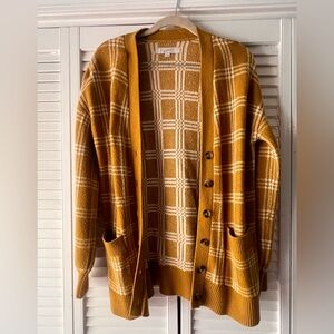 LOFT Golden Yellow and Cream Plaid Knit Cardigan